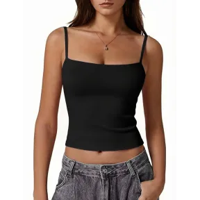 Camiseta Y2K Mujer Sin Mangas Cuello Cuadrado de Algodón
