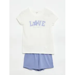 Pijama corto blanco - 2 piezas - Tallas 6 a 12 años