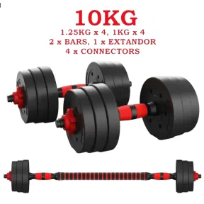 Mancuernas Ajustables 10KG 2 en 1 con Barras Multifuncional