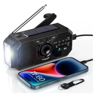 Linterna, radio y manivela dínamo para apagones