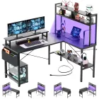 Escritorio Gaming en L iSunirm con LED y Carga USB, Negro