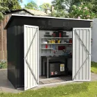 Caseta de Jardín Grande UDPATIO, Metal Negro, Doble Puerta