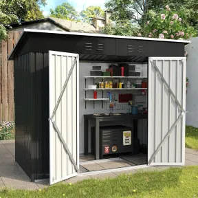 Caseta de Jardín Grande UDPATIO, Metal Negro, Doble Puerta