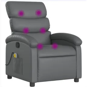 Sillón reclinable de masaje en cuero sintético gris vidaXL