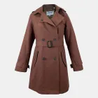 Trench coat de mujer marrón oscuro, impermeable y cruzado