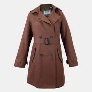 Trench coat de mujer marrón oscuro, impermeable y cruzado