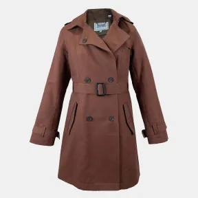 Trench coat de mujer marrón oscuro, impermeable y cruzado