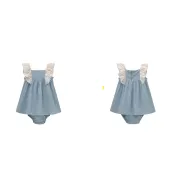 Vestido azul de bebé con volantes y braguita a juego