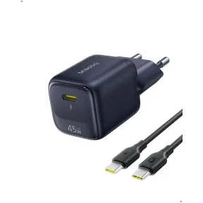 Cargador rápido Baseus 45W USB-C con cable 1m, compatible con iPhone y Samsung.