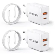 Cargador Rápido 30W USB C 2Pack con Cable de 2M