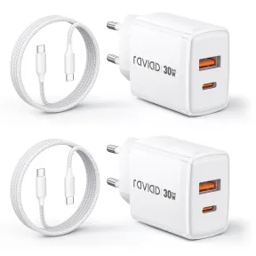 Cargador Rápido 30W USB C 2Pack con Cable de 2M