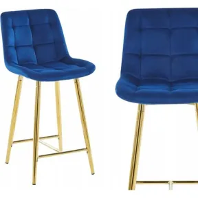 Taburete de terciopelo azul con estructura dorada H1-FX