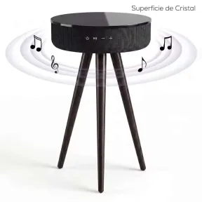 Mesa auxiliar con altavoz Bluetooth 30W y carga inalámbrica.
