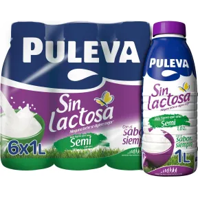 Leche Semidesnatada Puleva Sin Lactosa, Pack 6 x 1 L