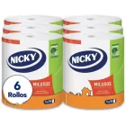 Papel de cocina Jumbo Nicky Milusos, 6 rollos.