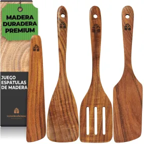 Juego de 4 Espátulas de Madera para Cocinar, Teca Duradera
