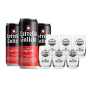 Pack Estrella Galicia Especial: 24 Latas y 6 Vasos de Caña