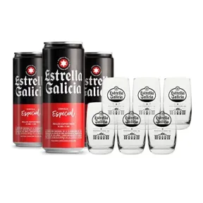 Pack Estrella Galicia Especial: 24 Latas y 6 Vasos de Caña