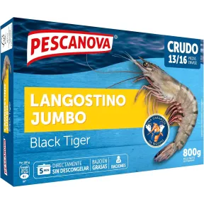 Langostinos jumbo crudos y congelados PESCANOVA 800 g.