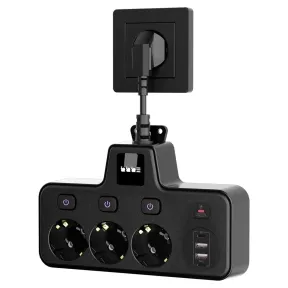 Regleta múltiple 7 en 1 con puertos USB-C y A y luz nocturna.