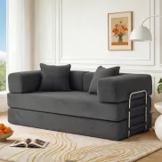 Sofá Cama 2 Plazas Modular 160 cm Gris con Espuma y Muelles