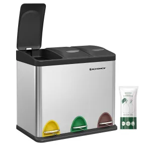 Cubo de Basura de Cocina SONGMICS, 3 x 8 L, Acero, Negro y Plata