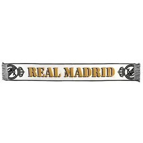 Bufanda blanca Real Madrid C.F. con letras doradas