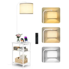 Lámpara de Pie LED Regulable con Mesa Auxiliar y Estante