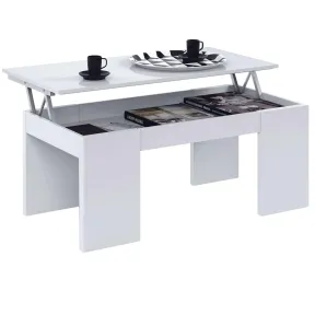 Mesa de Centro Kendra Elevable Blanco Brillo con Almacenaje