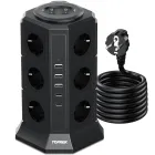 Regleta Vertical 12 Schuko, 2 USB C, 2 Interruptores, 4000W