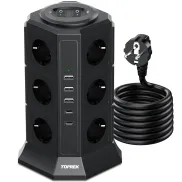 Regleta Vertical 12 Schuko, 2 USB C, 2 Interruptores, 4000W