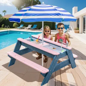 Mesa de Picnic para Niños 3 en 1 con Sombrilla y Grifo