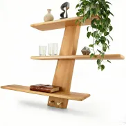 Estantería Flotante de Madera Maciza con Ganchos de Latón
