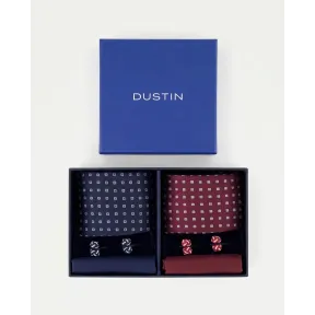 Estuche regalo con gemelos, pañuelo y corbata de seda
