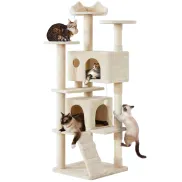 Torre Beige para Gatos 178 cm con Rascador y Bola Colgante