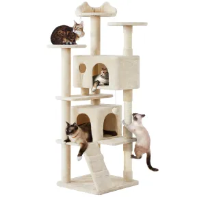 Torre Beige para Gatos 178 cm con Rascador y Bola Colgante