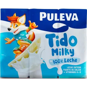 Leche entera Puleva con vitaminas A y D, 6 paquetes de 200 ml
