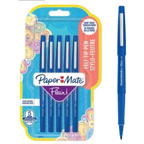 Rotuladores Paper Mate Flair azul punta mediana | 5 unidades