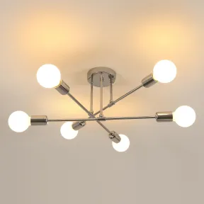 Lámpara industrial Goeco de techo, 6 luces, cromada E27