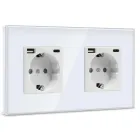 Doble Enchufe USB Schuko Blanco con Puerto Tipo C (2.1A)