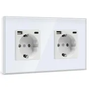 Doble Enchufe USB Schuko Blanco con Puerto Tipo C (2.1A)