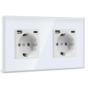 Doble Enchufe USB Schuko Blanco con Puerto Tipo C (2.1A)