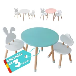 Conjunto Infantil de Mesa Redonda y Dos Sillas de Madera