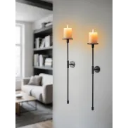 Juego de 2 Portavelas Metálicos de Pared Negros Modernos