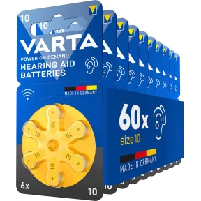 Pilas tipo 10 para audífonos VARTA, paquete de 60 unidades