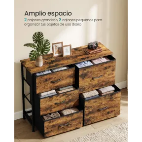 Cajonera de Tela con 5 Cajones y Marco de Acero, 98,7 cm