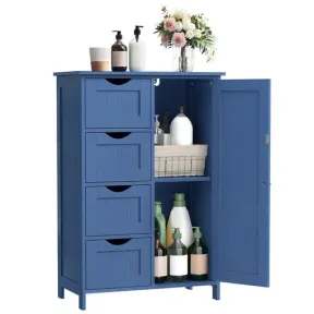 Mueble Auxiliar de Baño Azul con Armario y 4 Cajones
