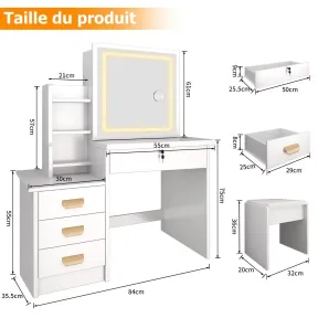 Tocador con espejo LED, desmontable y espacio de almacenamiento