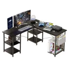 Mesa de ordenador industrial en L con enchufe y almacenamiento