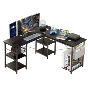 Mesa de ordenador industrial en L con enchufe y almacenamiento